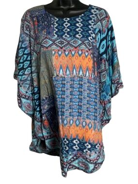 Tolani Collection Bohemian Patchwork Dolman Sleeve Tunic Top